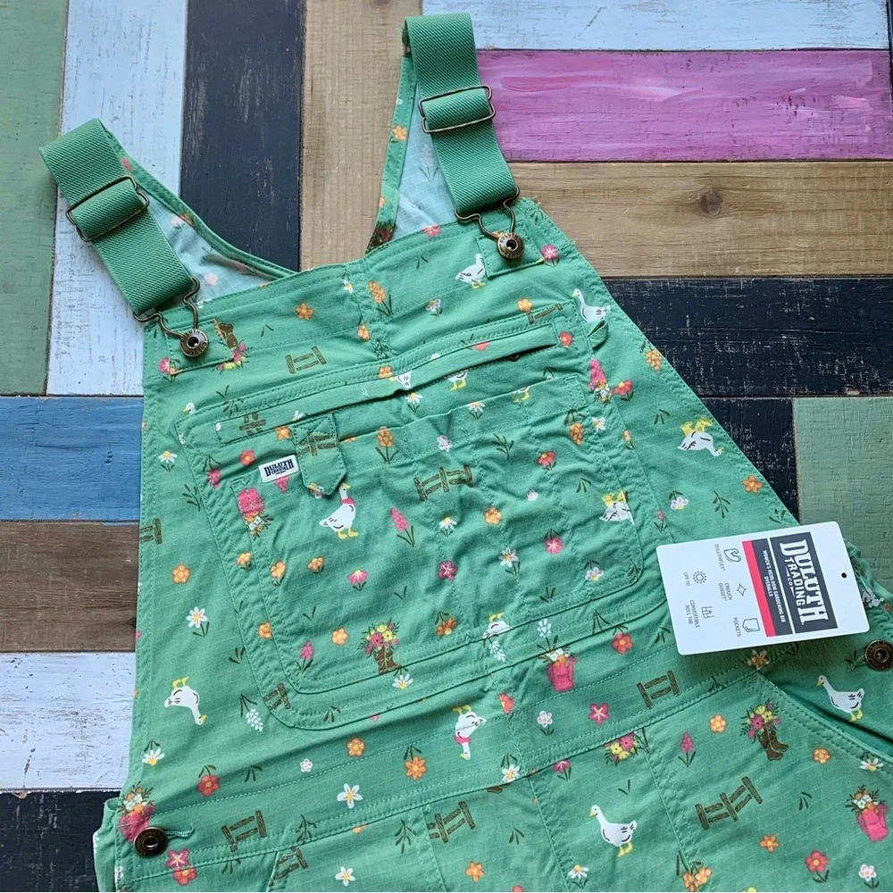 NWT Duluth M x35L Heirloom Gardening Bib Overalls Glacial Green Garden Goose - Picture 1 of 9
